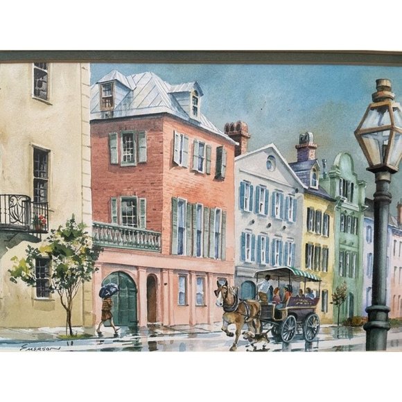 COPY - Rare find ED “Emerson” Rainbow Row Watercolor Print Historic Rainbow Row - Picture 4 of 5